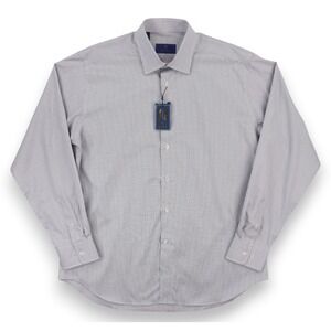 David Donahue Dress Shirt Mens 17 36/37 Blue Brown Plaid Cotton Long Sleeve NWT